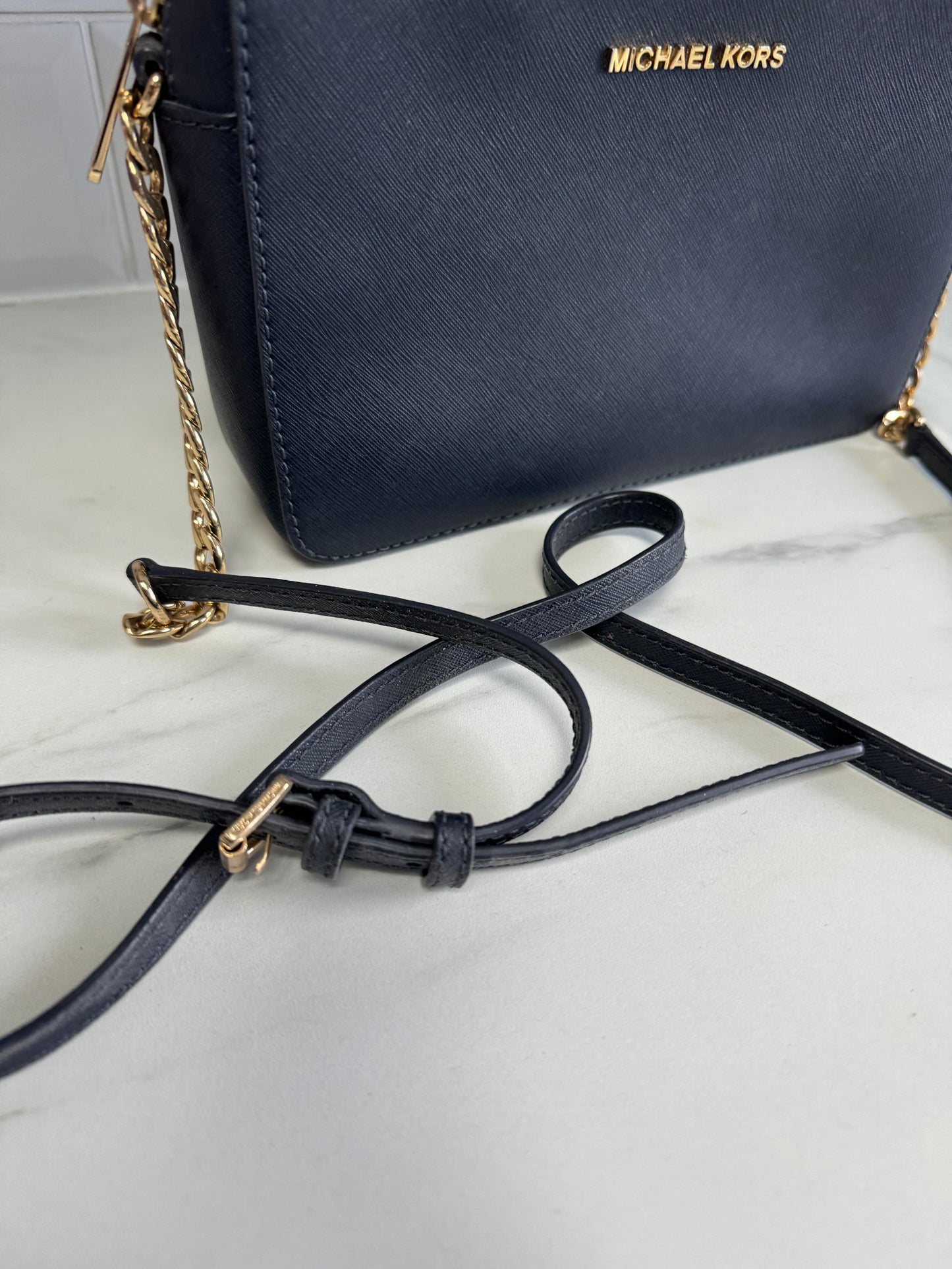 Michael Kors Jet Set cross body bag Navy The Preloved Bag Boutique