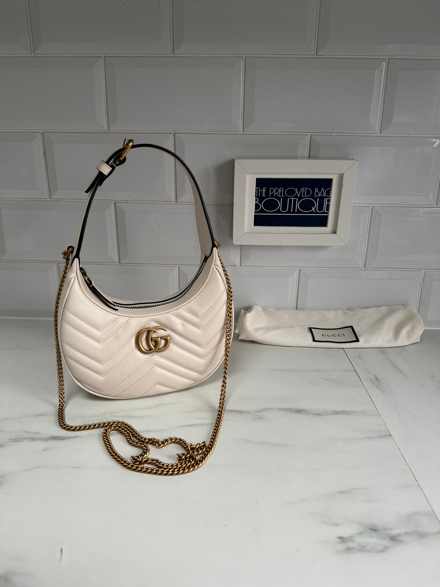 Gucci Marmont Half Moon Shaped Mini Bag - White