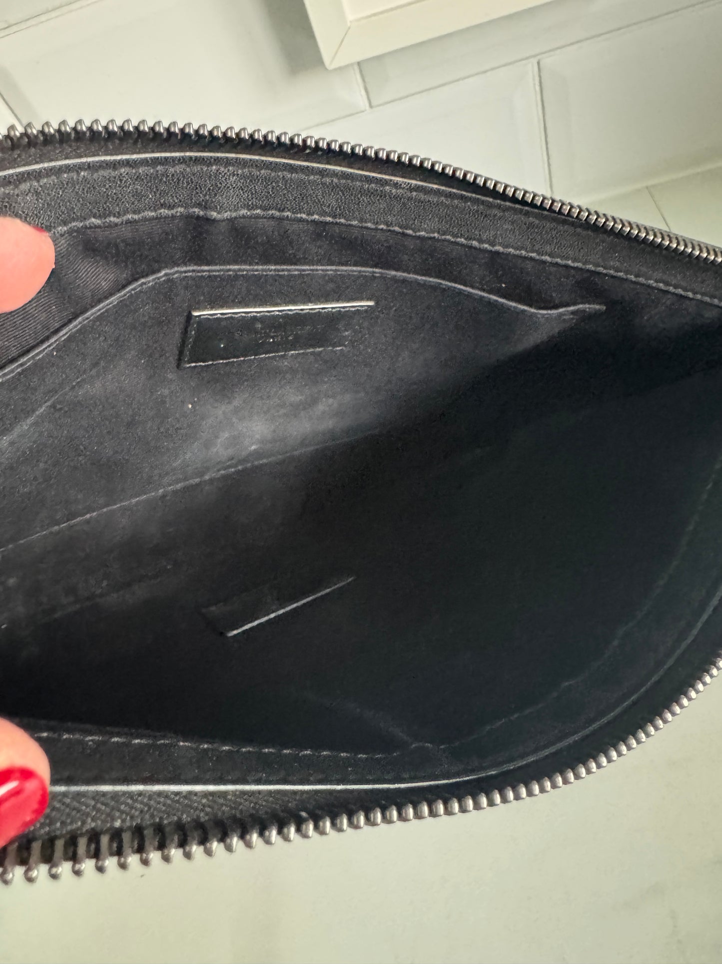 Saint Laurent (YSL) Rive Gauche Wristlet Pouch - Black and White