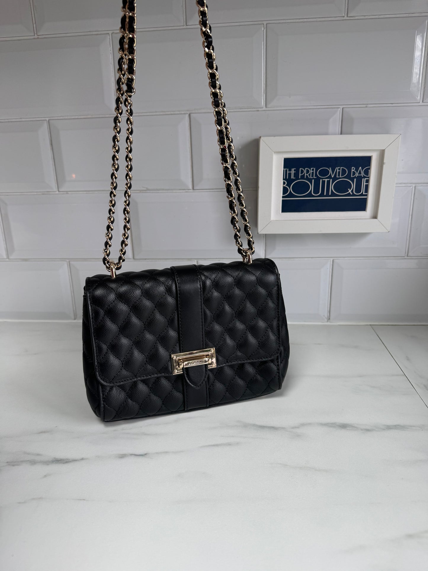 Aspinal of London Lottie Quilted Shoulder Bag - Black