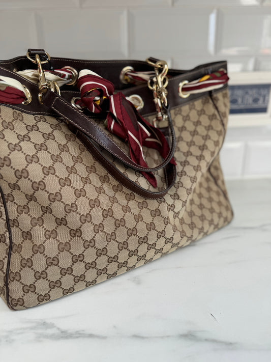 Gucci Positano Scarf Tote - Brown