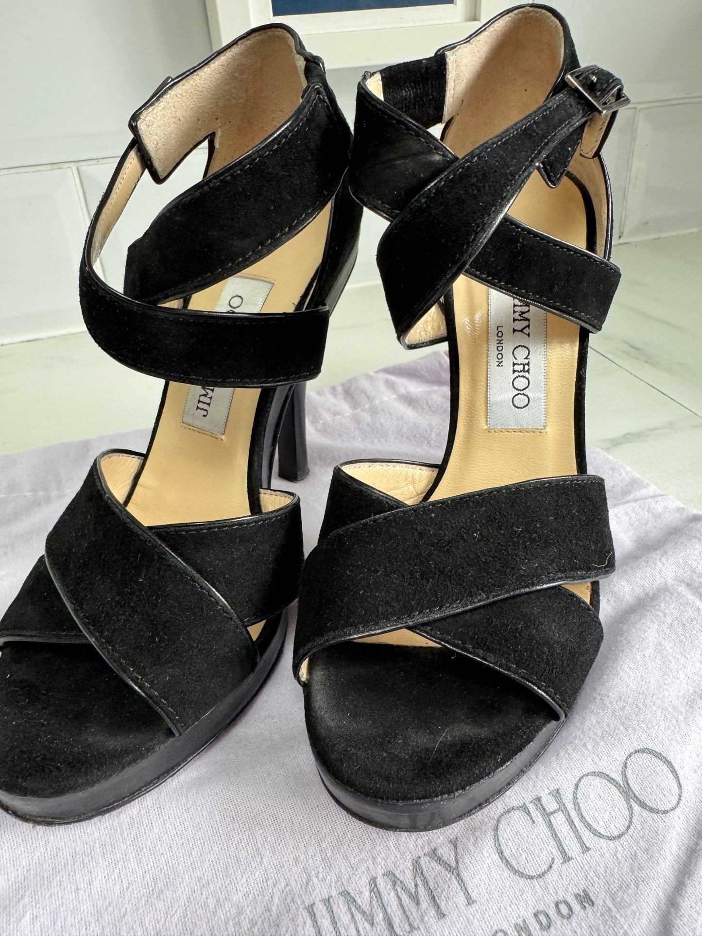 Jimmy Choo Florek Suede Platform Sandals - Black