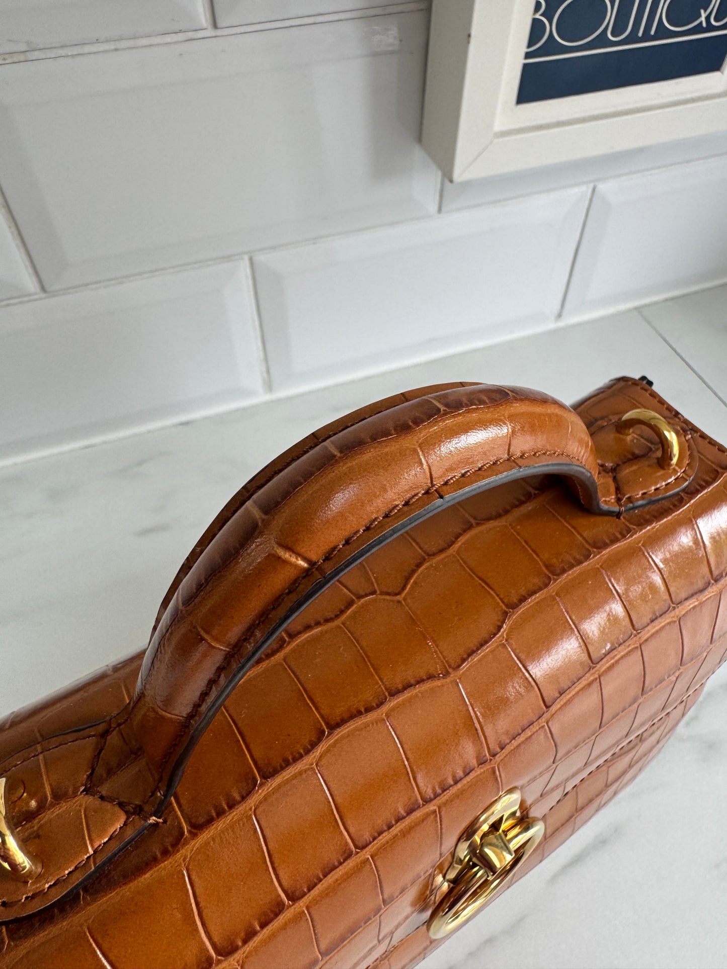 Mulberry Mini Seaton - Tobacco Brown Croc Embossed