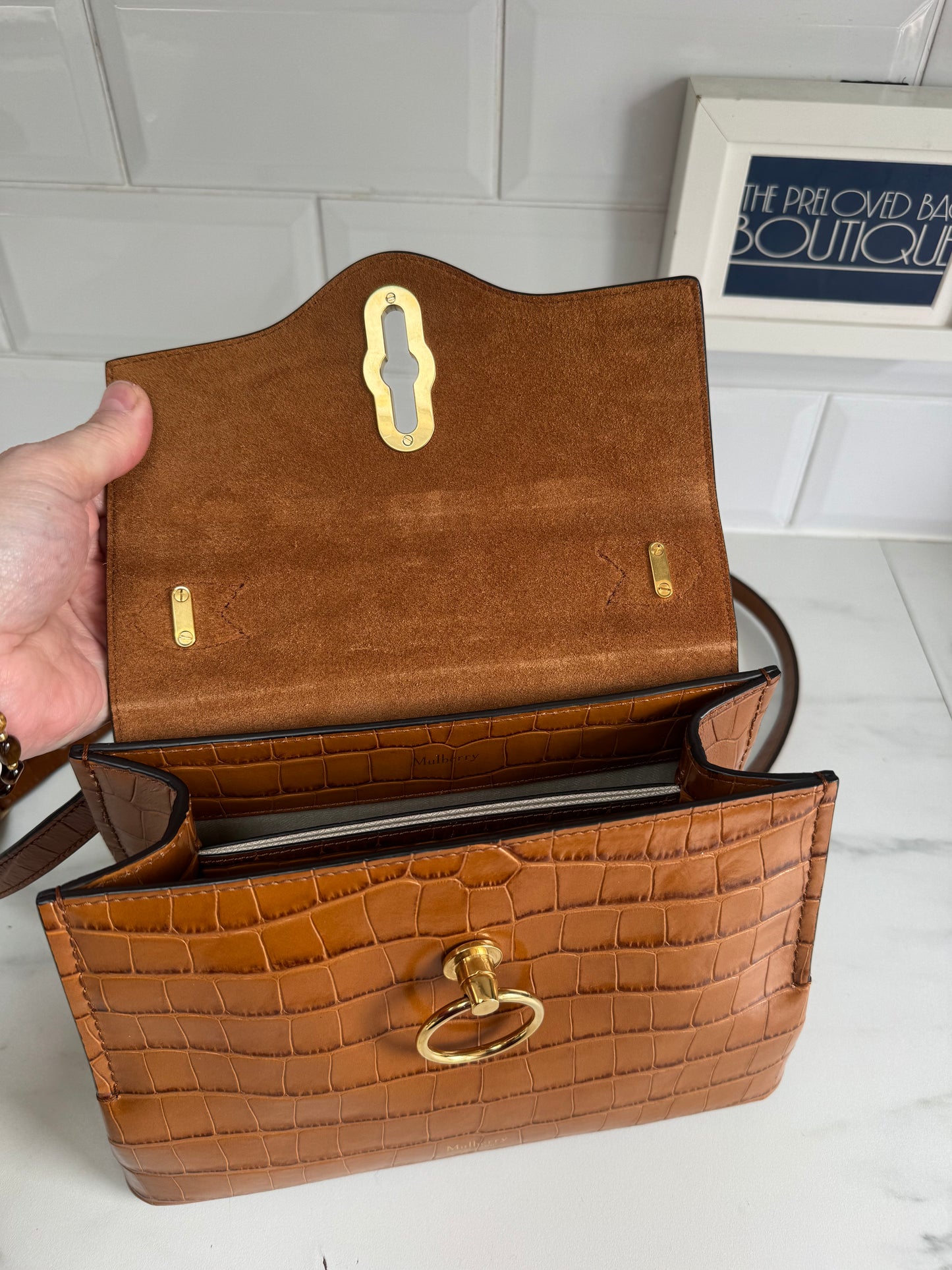 Mulberry Mini Seaton - Tobacco Brown Croc Embossed