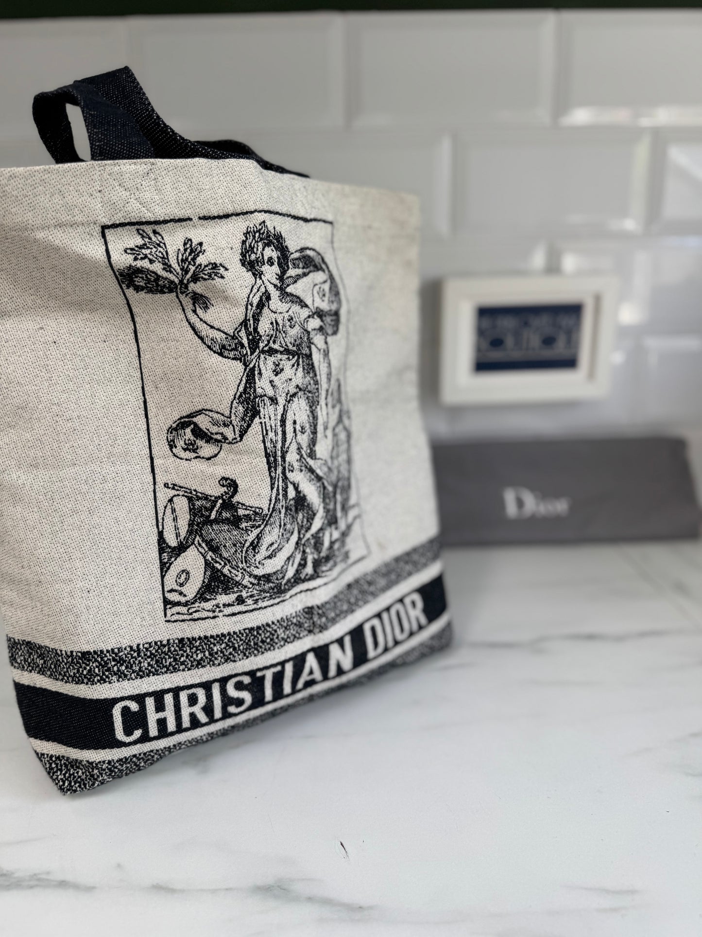 Christian Dior Canvas Shopper Tote - White and Navy