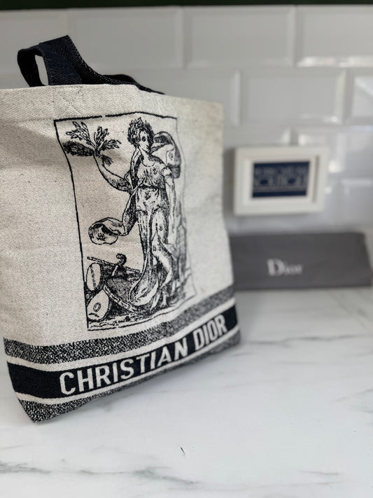 Christian Dior Canvas Shopper Tote - White and Navy