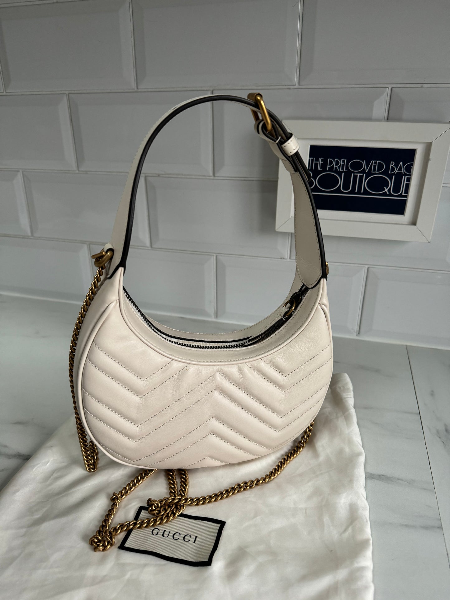 Gucci Marmont Half Moon Shaped Mini Bag - White