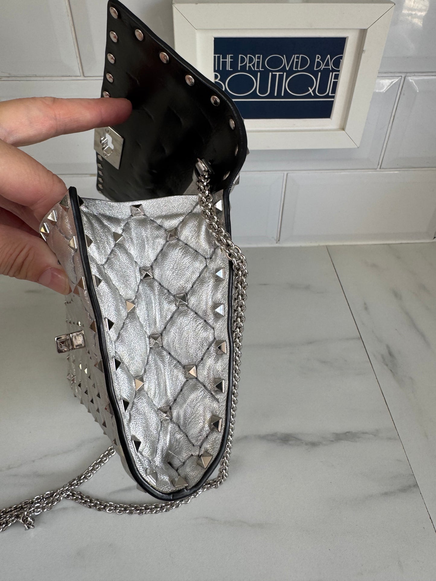 Valentino Garavanni Rockstud Spike Clutch - Metallic Silver