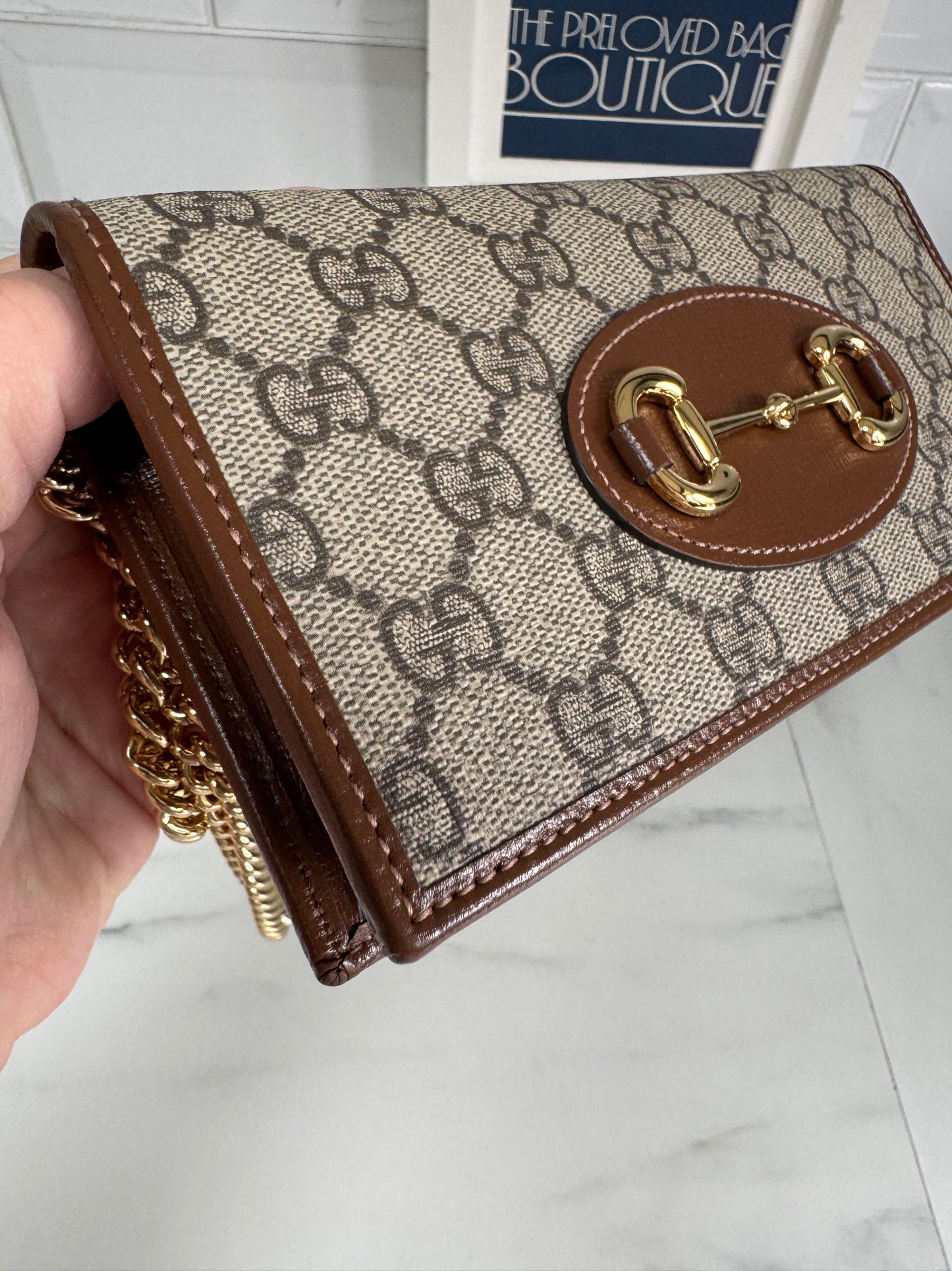 Gucci Horsebit Wallet on Chain - Brown and Beige