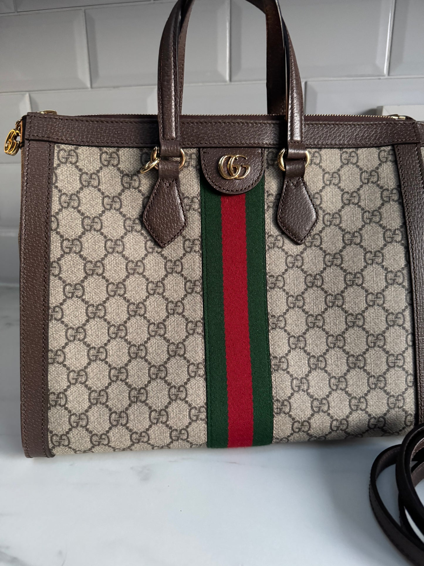 Gucci Medium Ophidia Tote - Brown, Green, Red, Grey