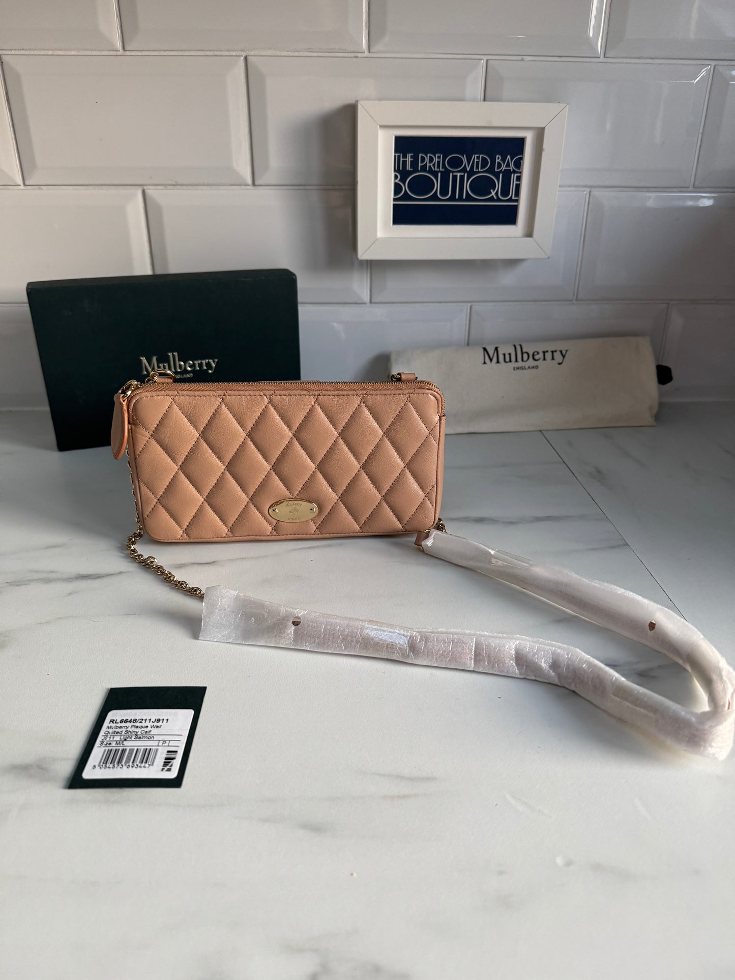 Mulberry Plaque wallet on a Chain - Light Salmon