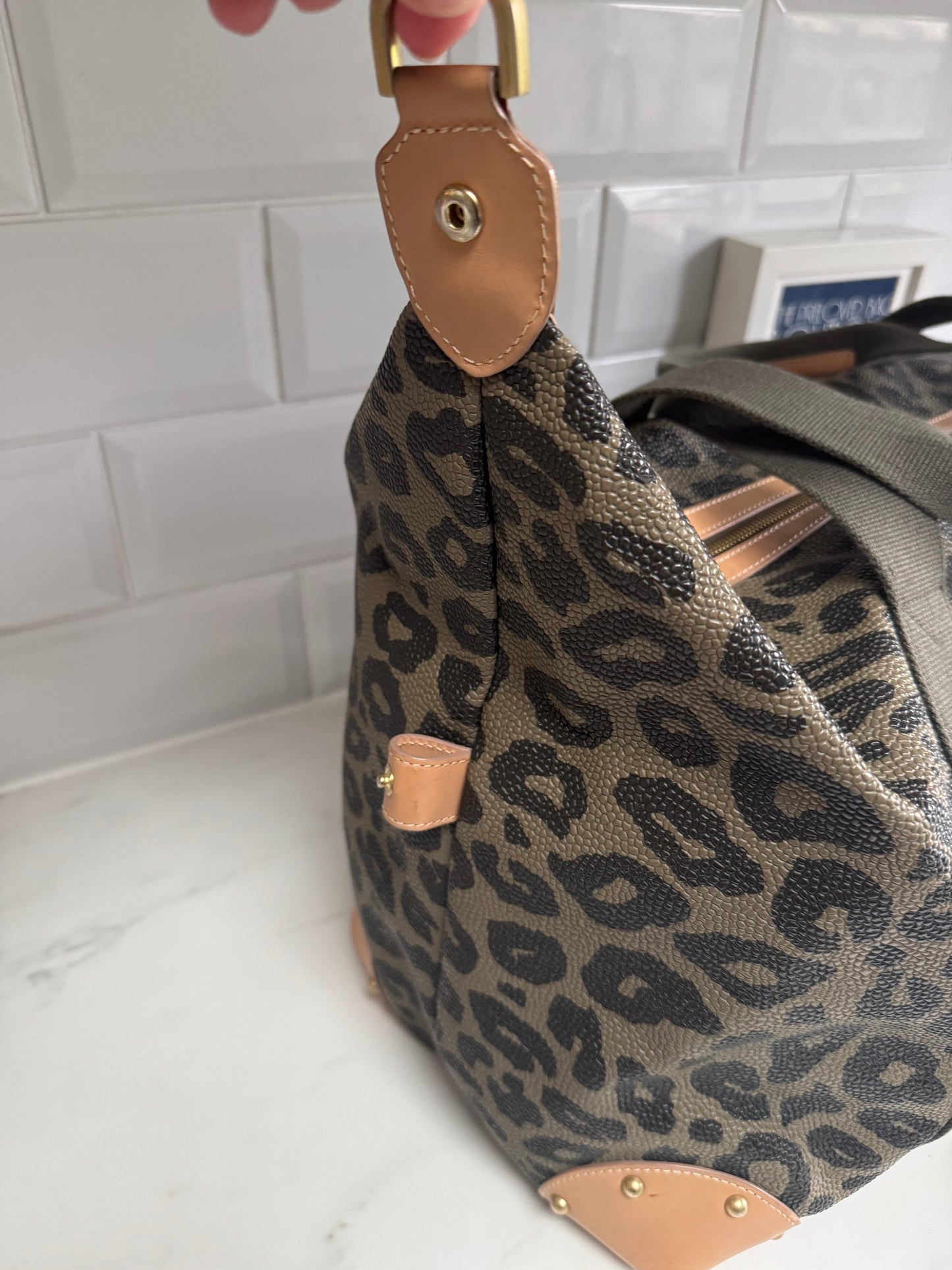 Mulberry Limited Edition Scotchgrain Birds Nest Large Clipper Holdall - Olive Green and Black Leopard Print