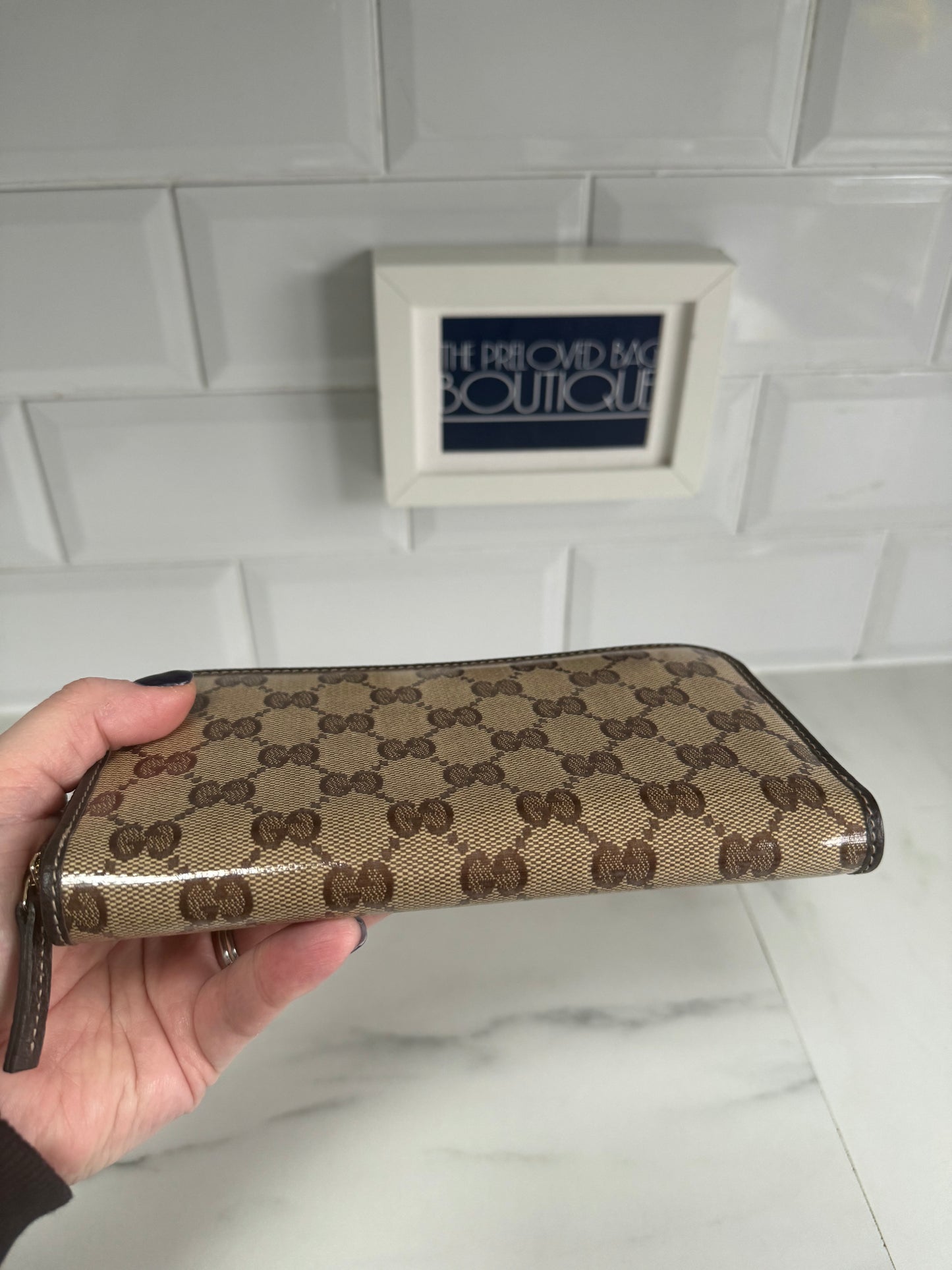 Gucci GG Crystal Zip Wallet - Brown