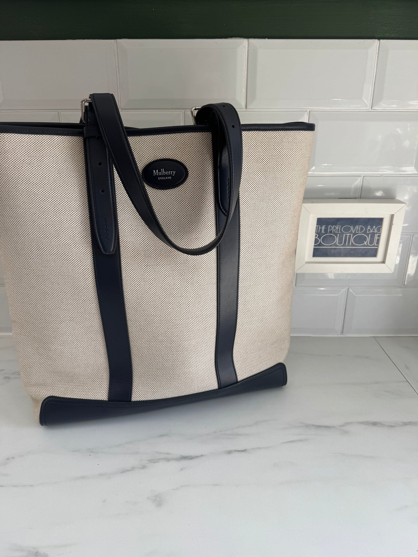 Mulberry Canvas Tote Bag - Ecru and Navy