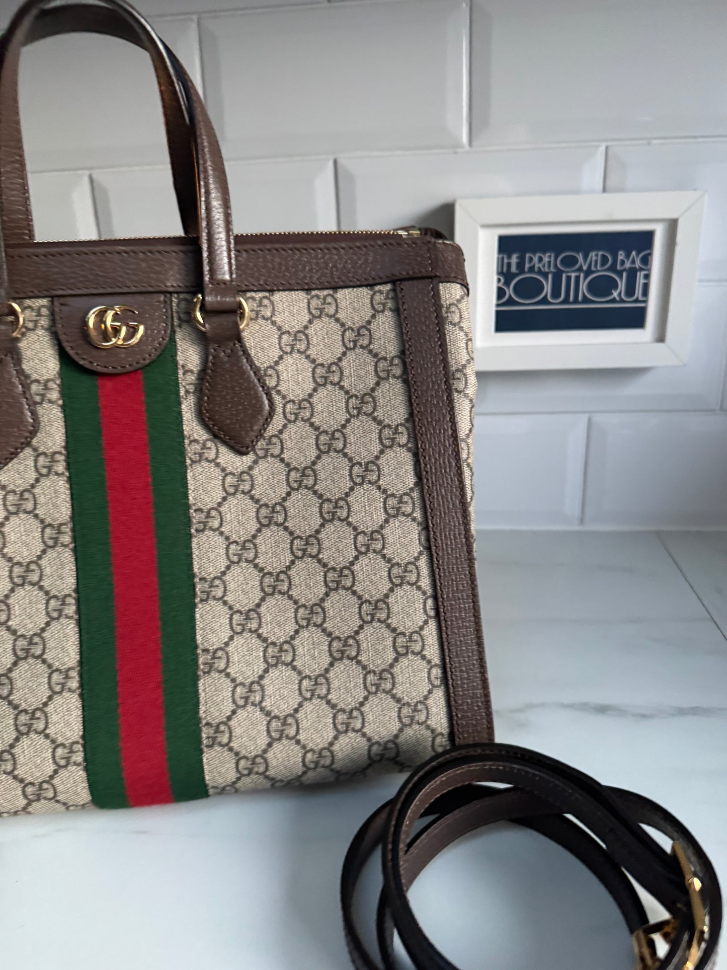 Gucci Medium Ophidia Tote - Brown, Green, Red, Grey