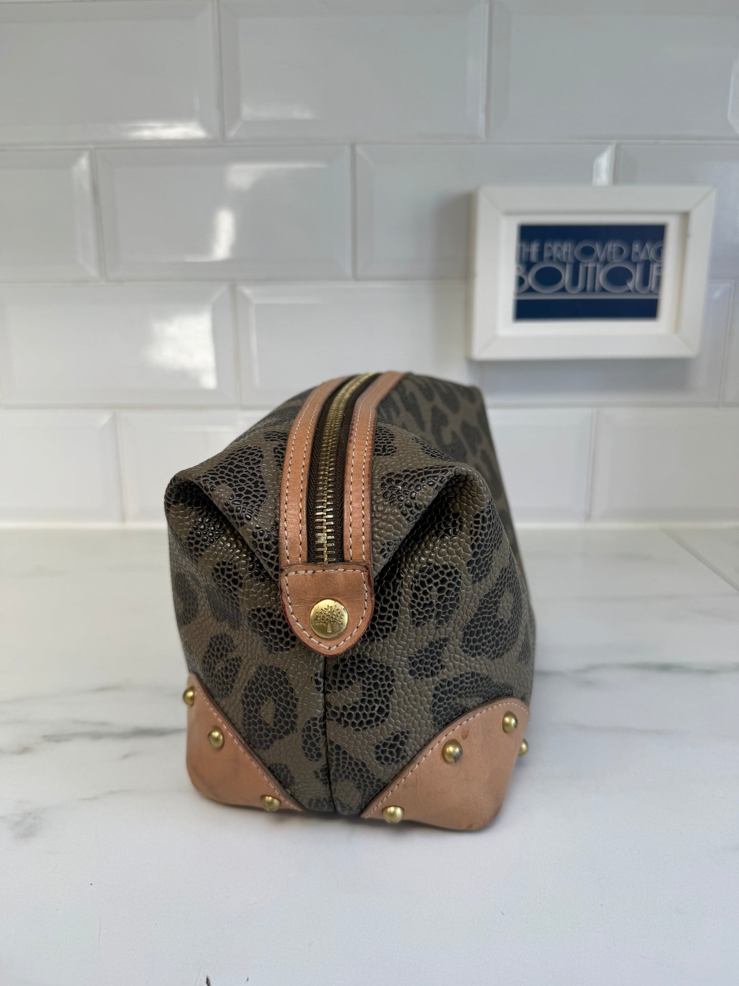 Mulberry Limited Edition Scotchgrain Birds Nest Wash Bag - Olive Green and Black Leopard Print