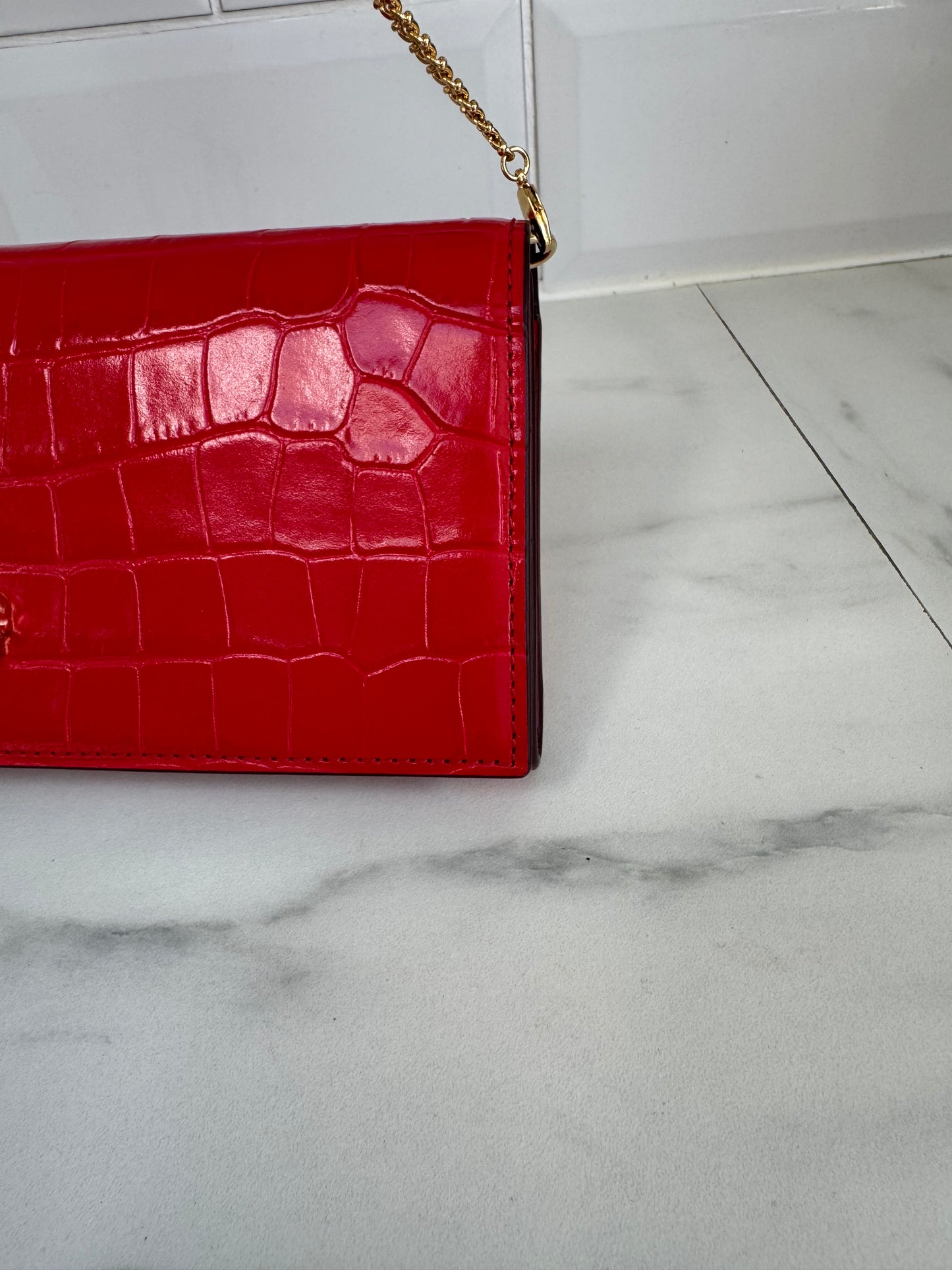 Alexander McQueen Small Skull Croc Embossed WOC - Red