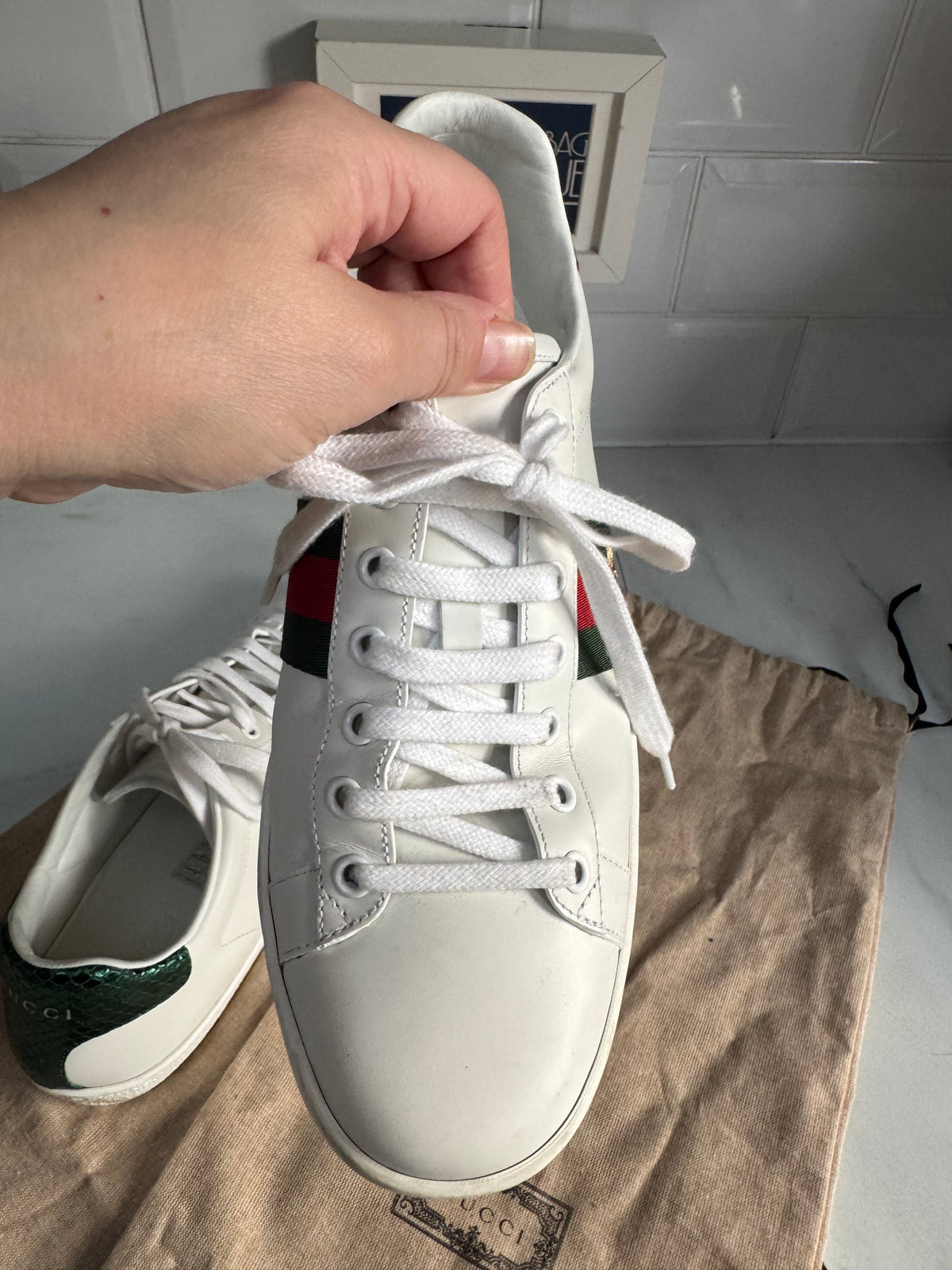 Gucci Ace Bee Trainers - White, Green & Red