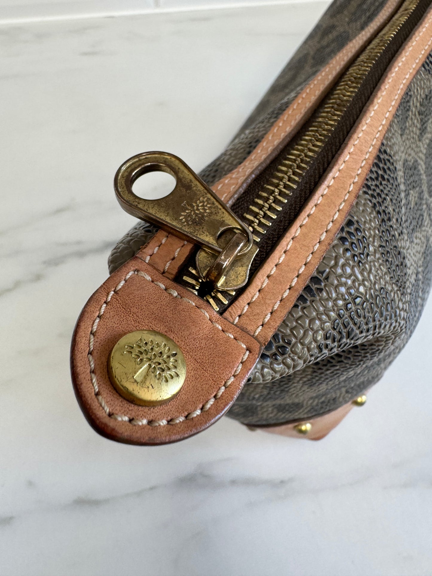 Mulberry Limited Edition Scotchgrain Birds Nest Wash Bag - Olive Green and Black Leopard Print