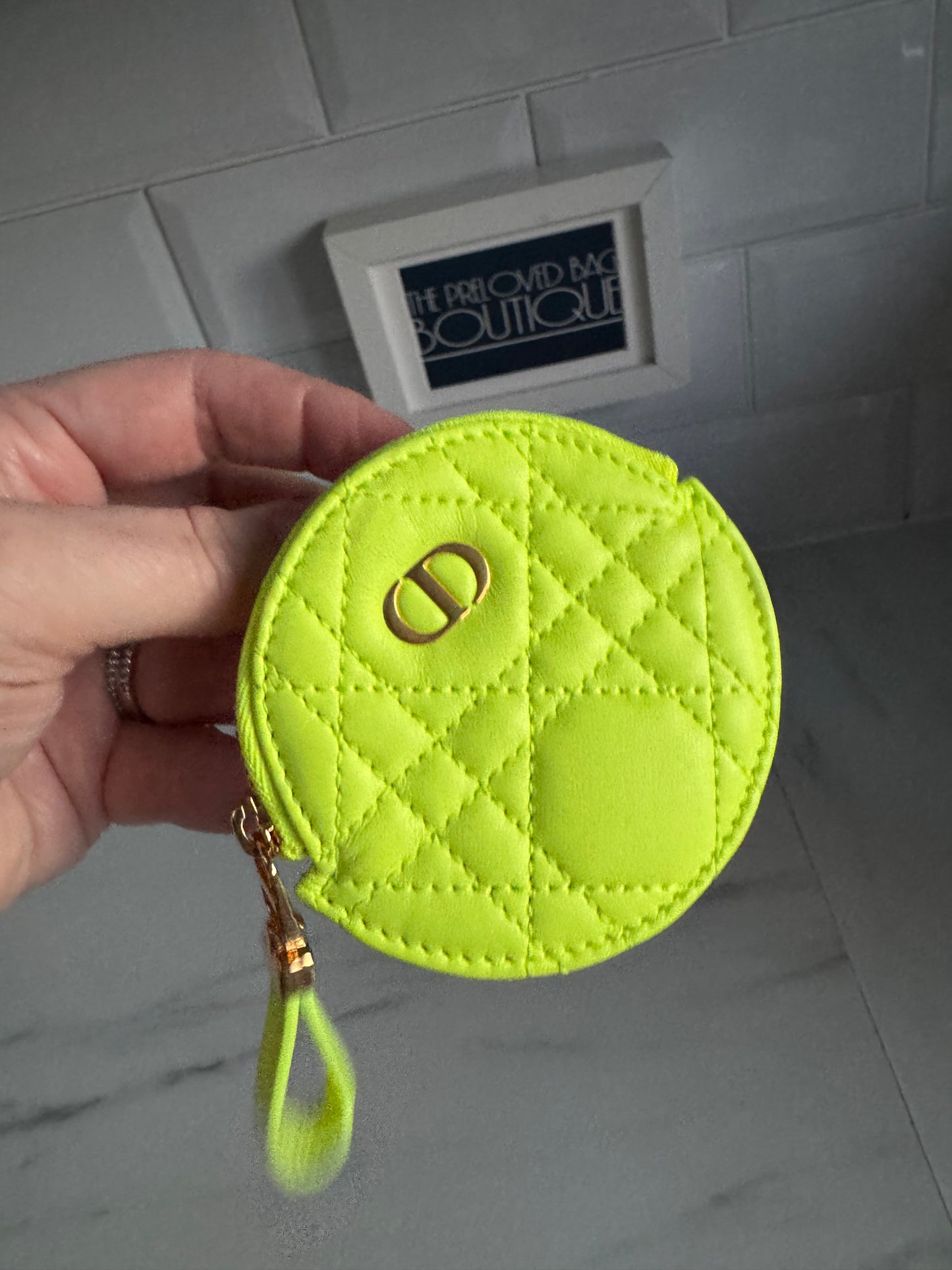 Dior Caro Small Coin Pouch - Fluorescent Lime