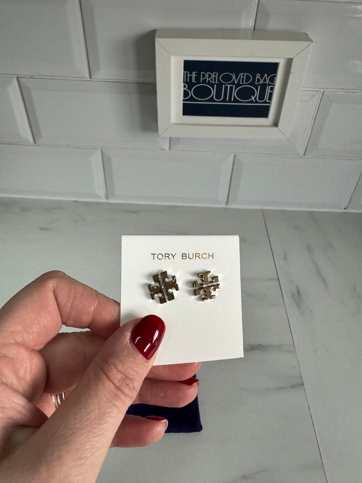 Tory Burch Large Logo Stud Earrings - silver