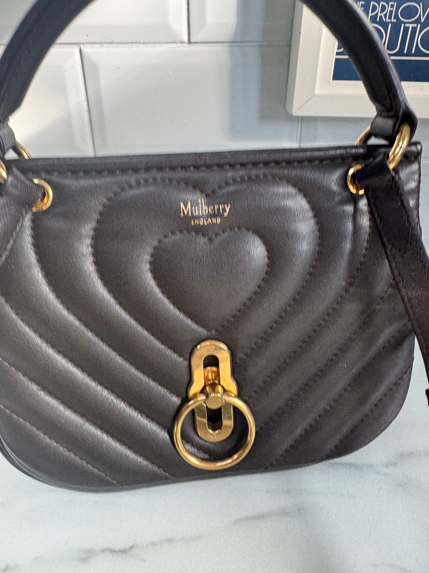 Mulberry Small Amberley Quilted Heart Satchel - Chocolate