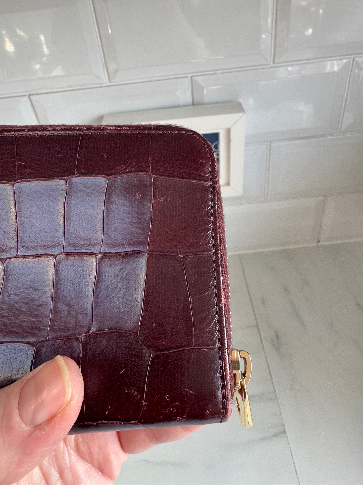 Mulberry Plaque Wallet - Oxblood Croc Embossed