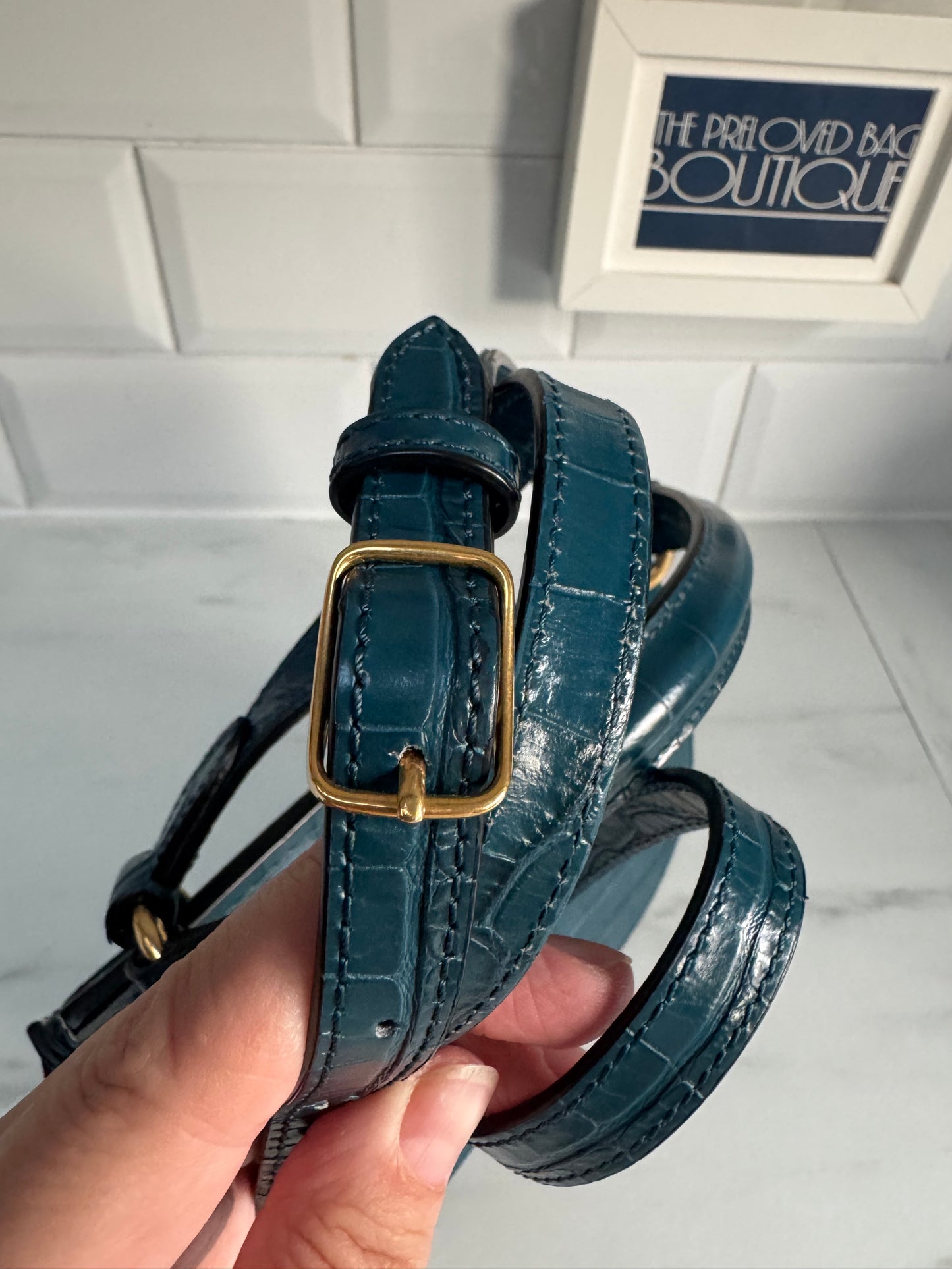 Mulberry Amberley - Teal Blue Croc Embossed