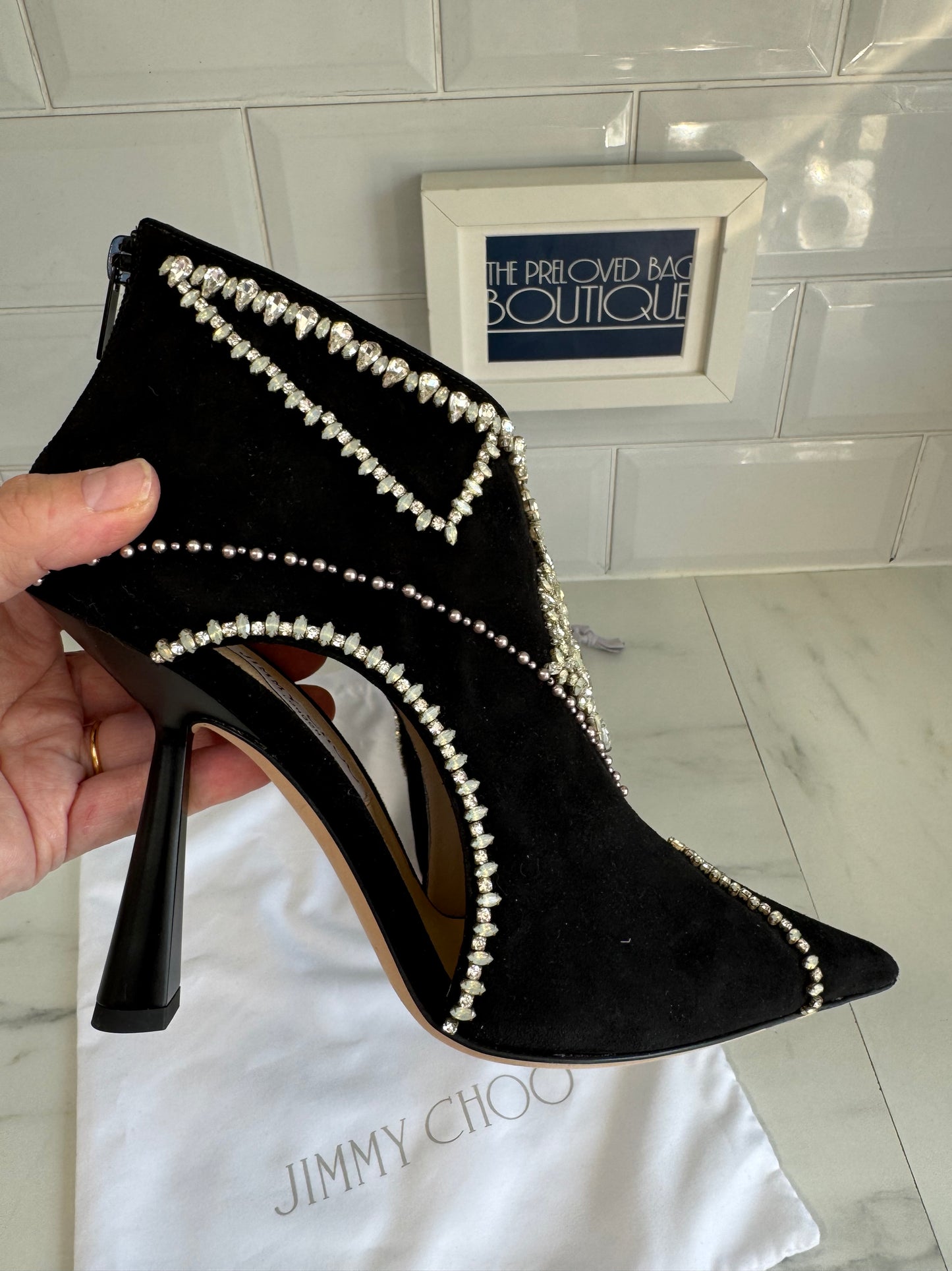 Jimmy Choo Kendrix 100 Laser Cut Crystal Embellished Ankle Boots - Back