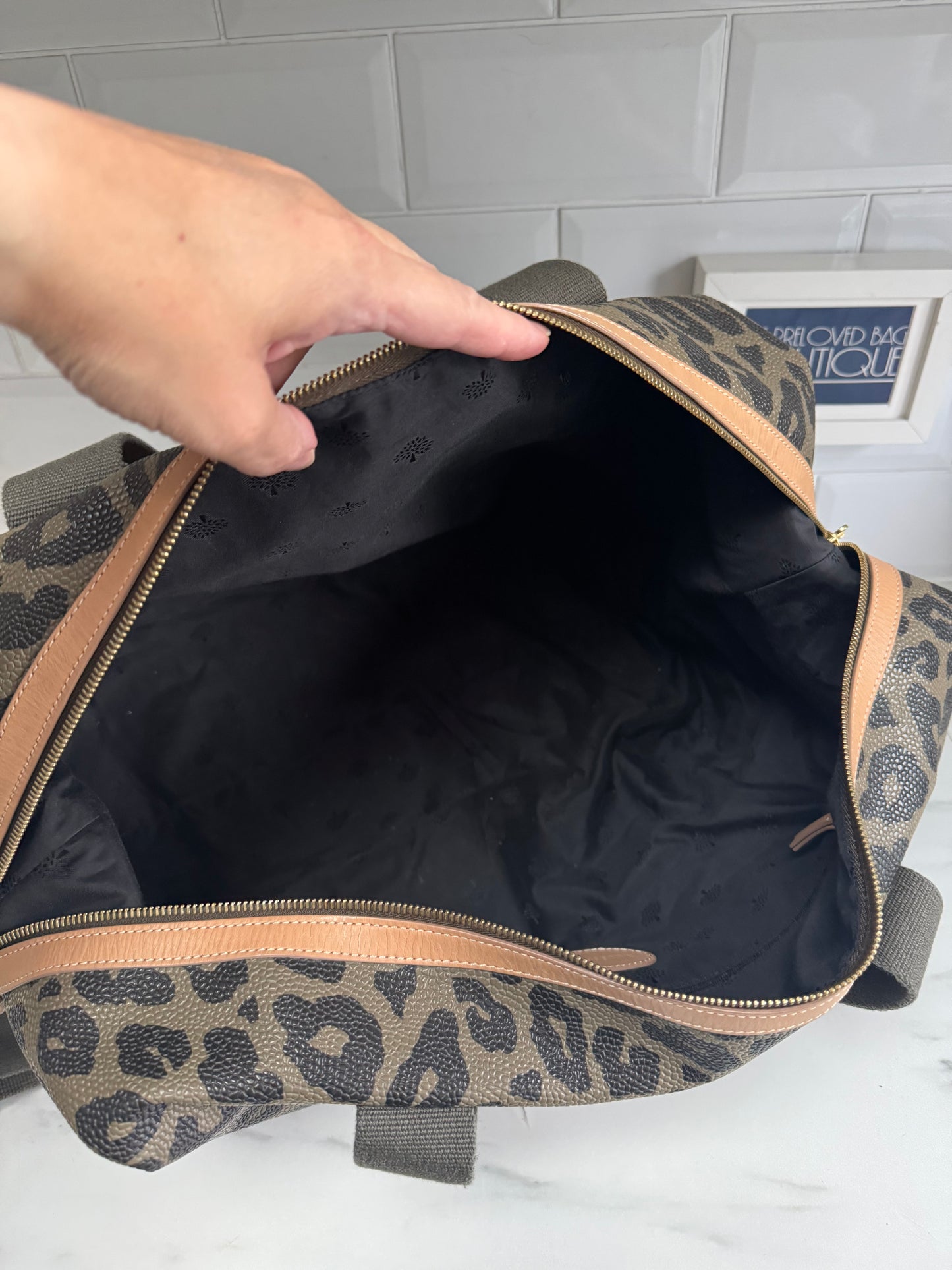 Mulberry Limited Edition Scotchgrain Birds Nest Large Clipper Holdall - Olive Green and Black Leopard Print