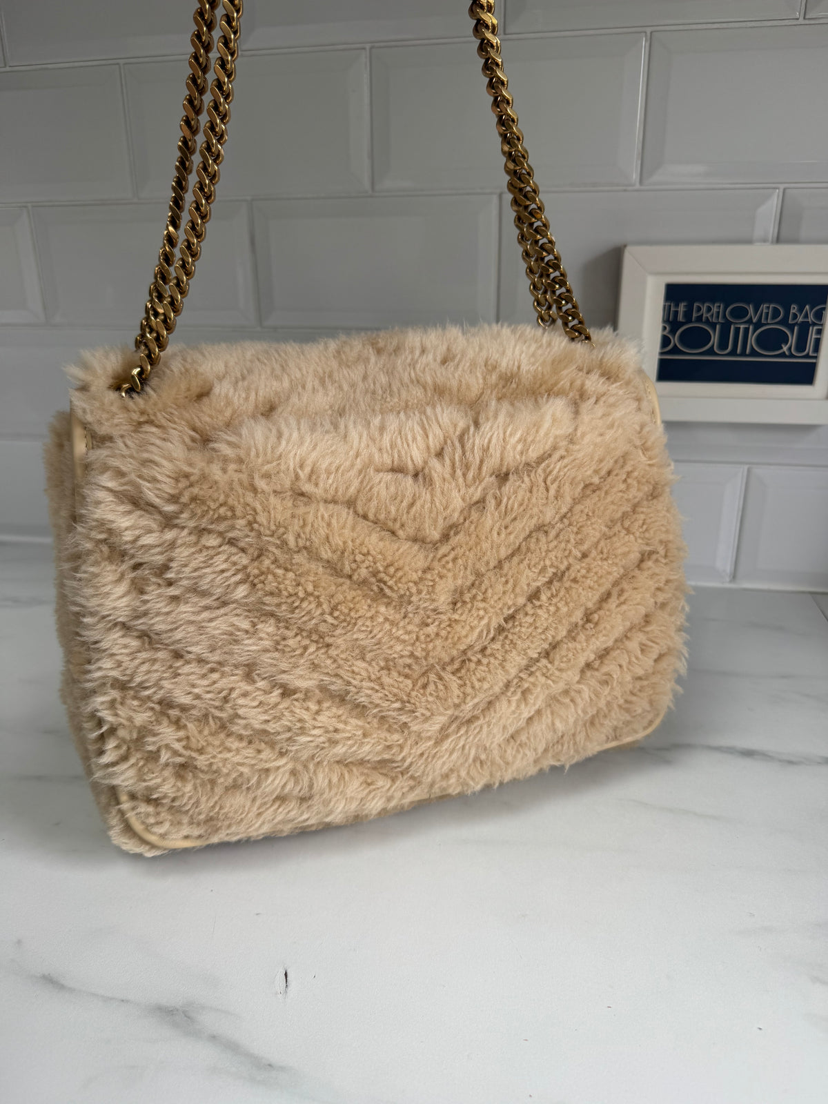 Saint Laurent Medium Niki Shearling - Cream
