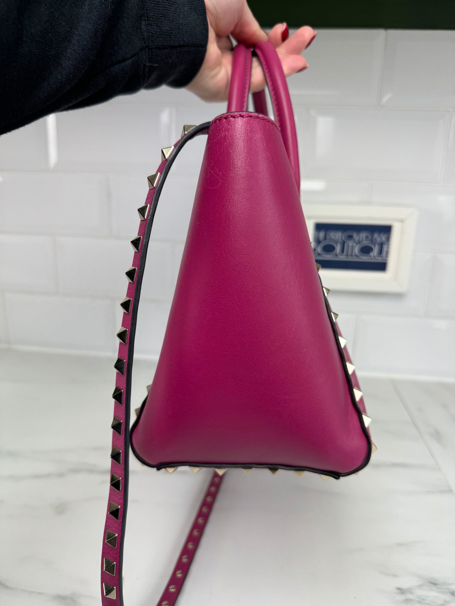 Valentino Rockstud Small Trapeze Tote - Magenta Pink