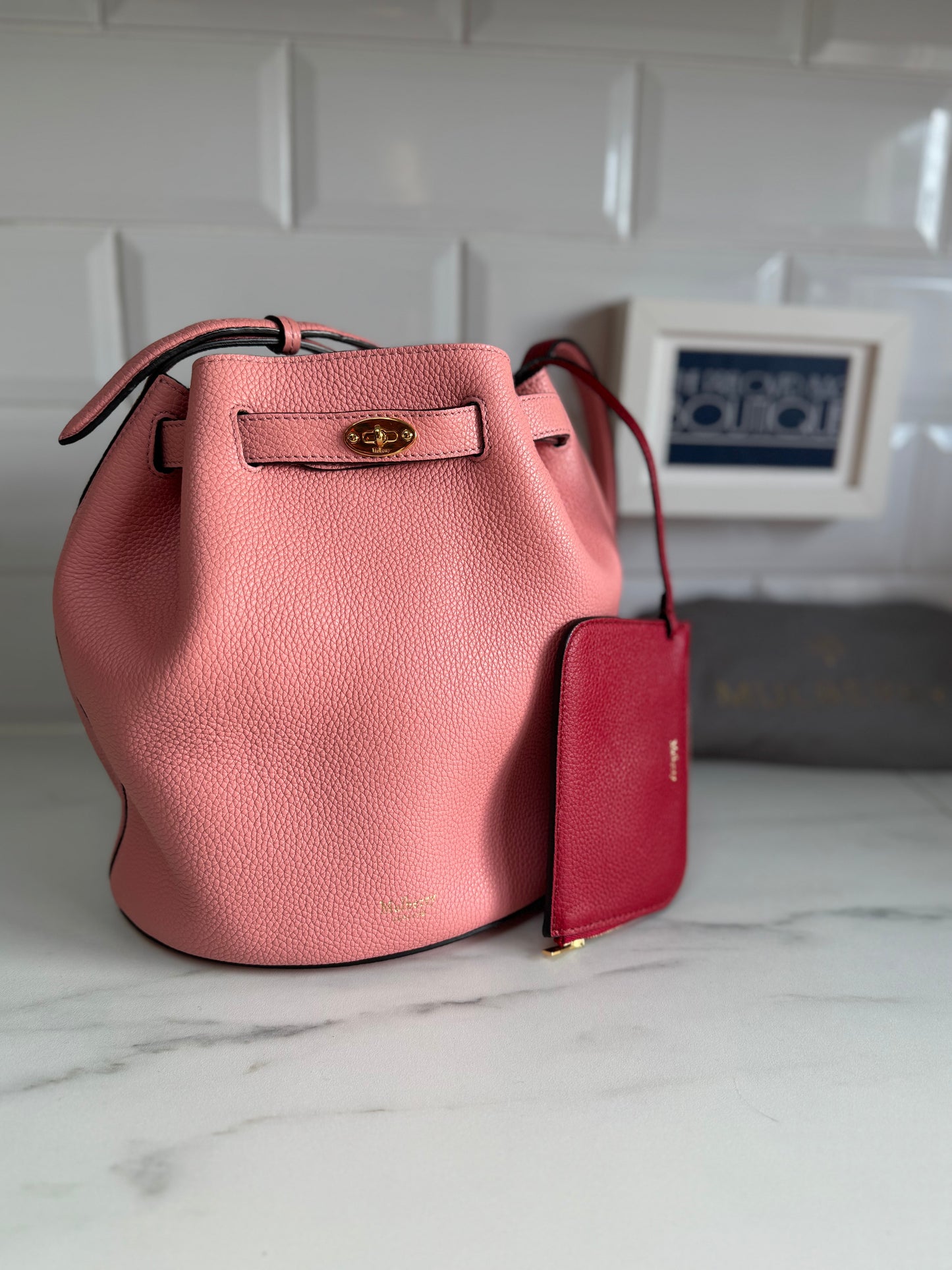 Mulberry Abbey Bucket Bag - Macaroon Pink & Red