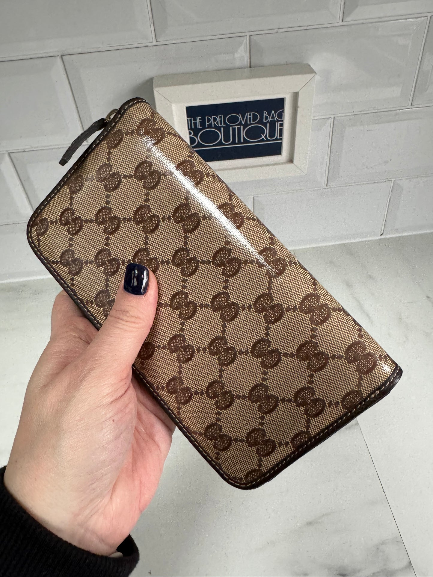 Gucci GG Crystal Zip Wallet - Brown