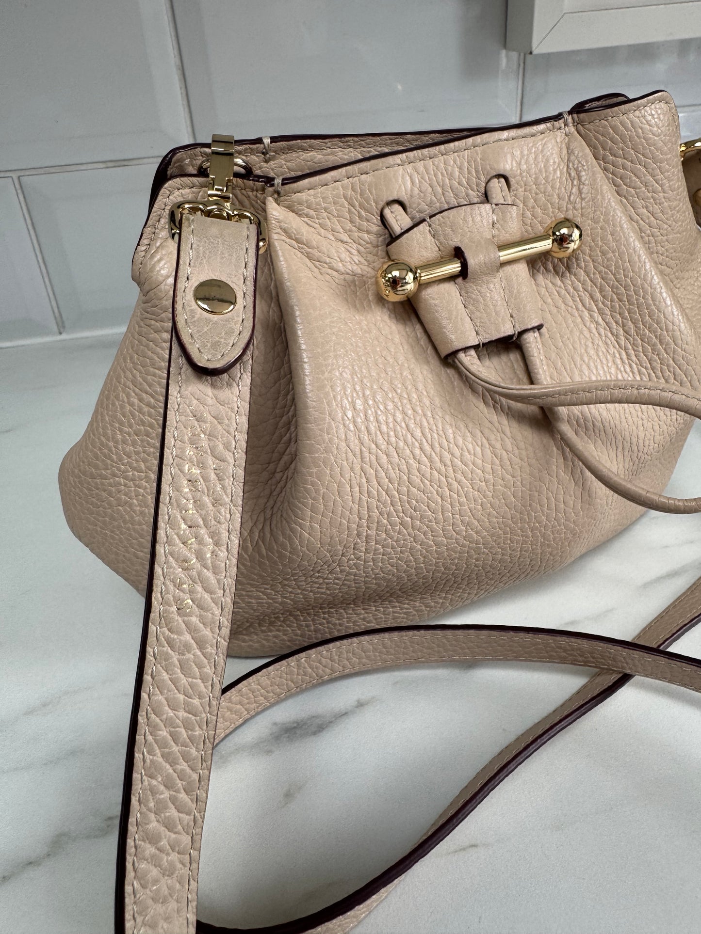 Strathberry Osette Drawstring Pouch Cross Body - Nude