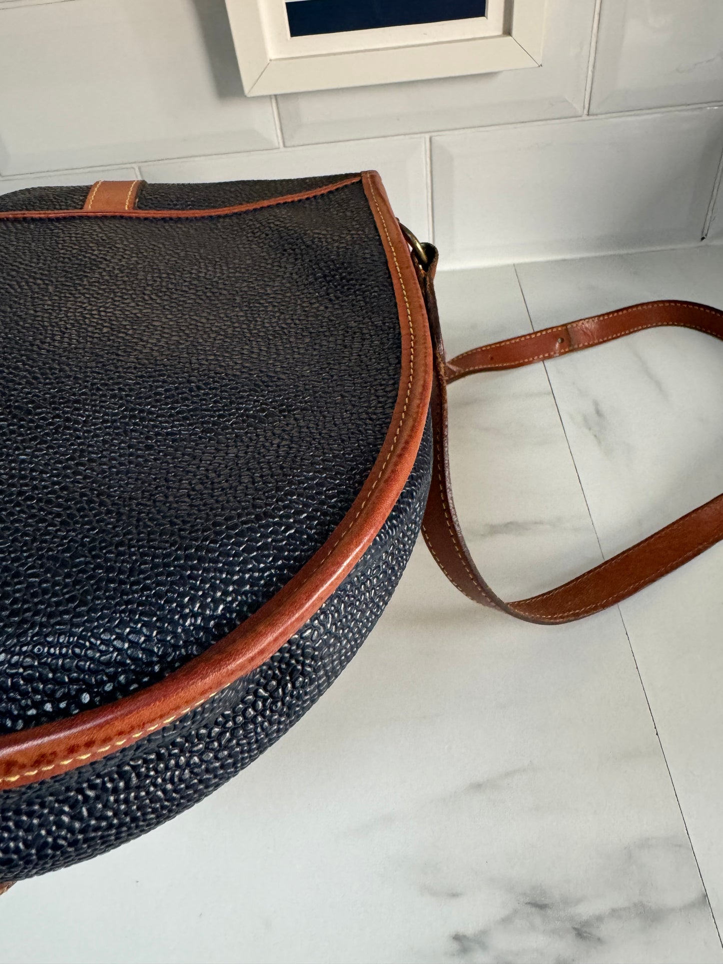 Mulberry Vintage Scotchgrain Saddle Bag - Black & Cognac