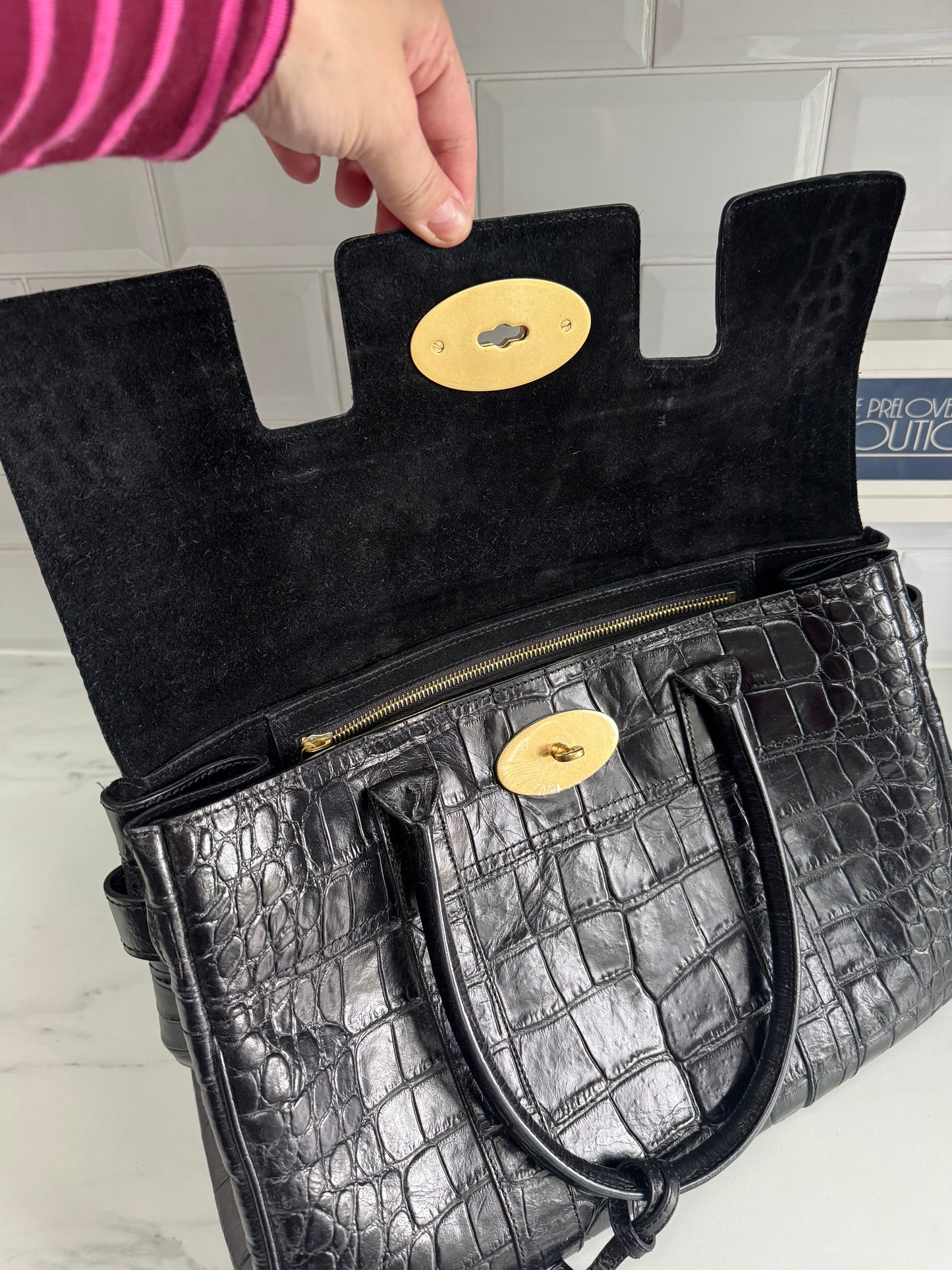 Mulberry Croc Embossed Bayswater - Black