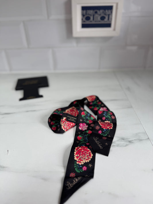 Strathberry Silk Scarf / Twilly - Black Floral