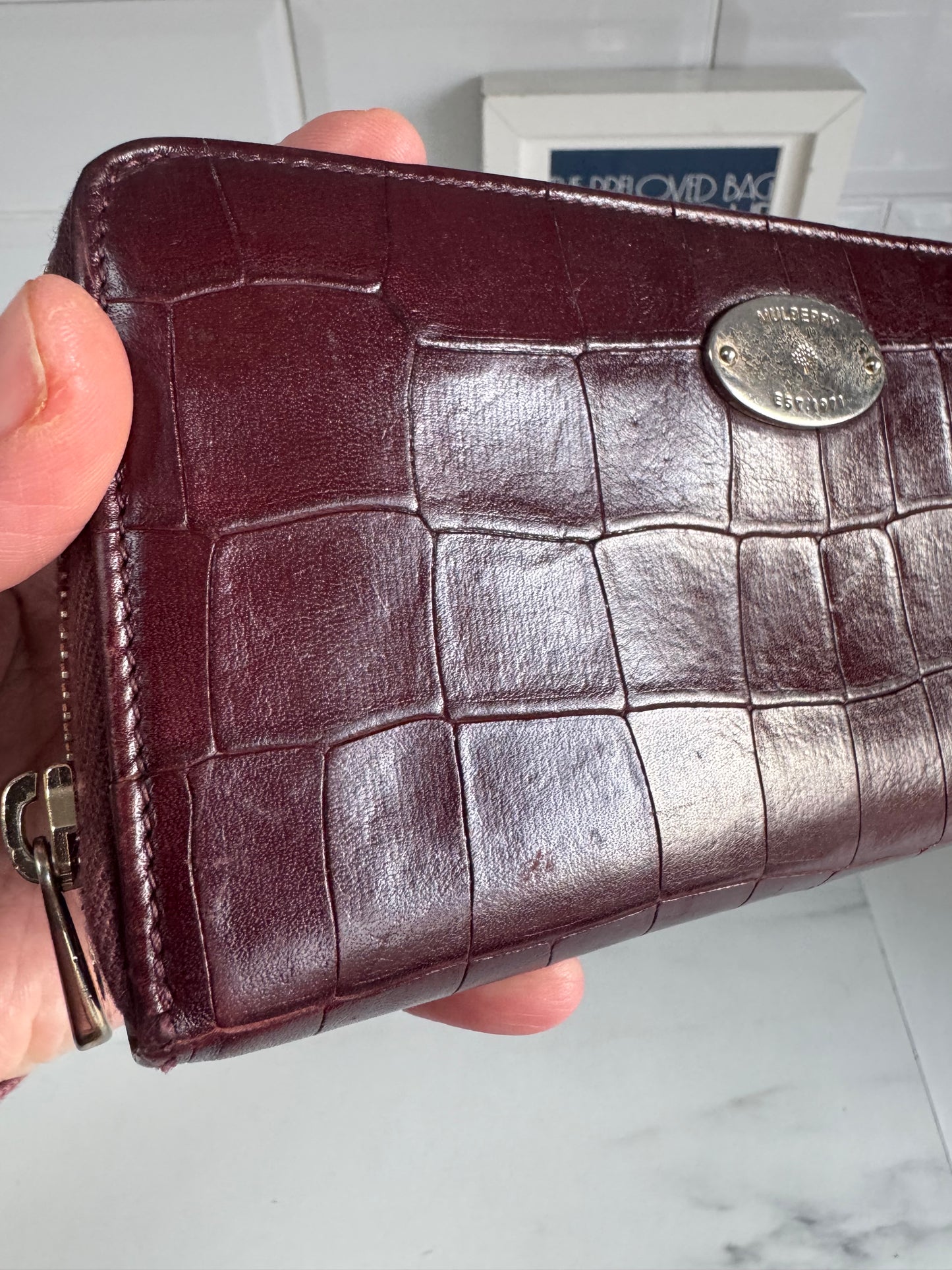 Mulberry Plaque Zip Around Wallet - Oxblood Croc Embossed