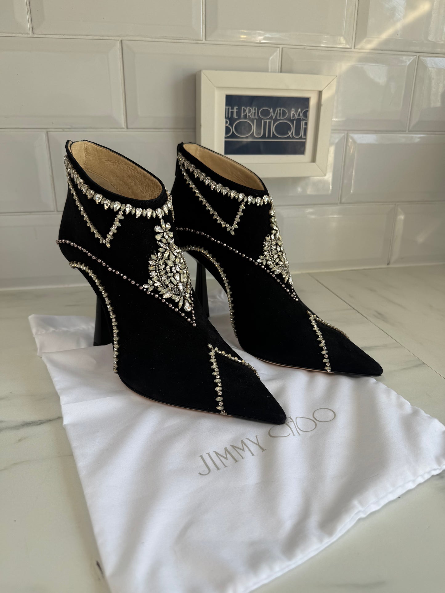 Jimmy Choo Kendrix 100 Laser Cut Crystal Embellished Ankle Boots - Back