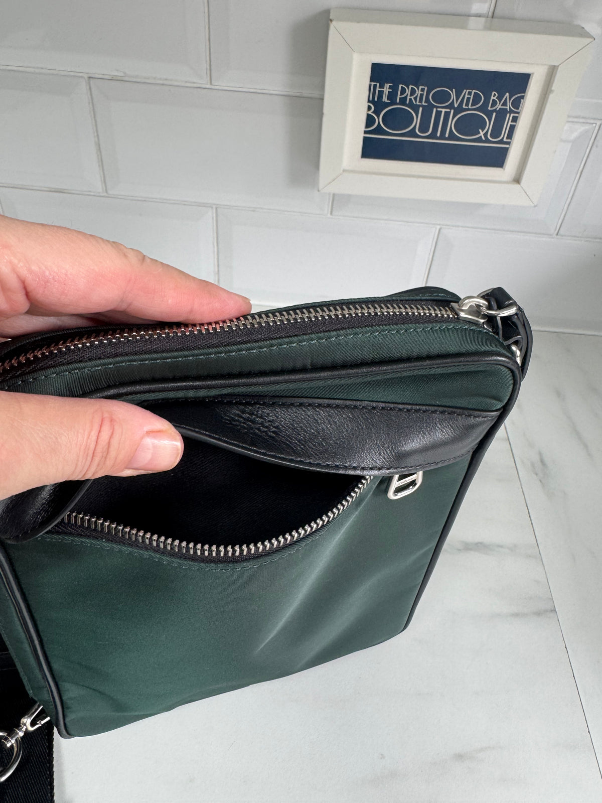 Mulberry Unisex Messenger Bag - Black and Mulberry Green Eco Nylon