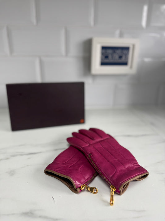 Mulberry Leather Gloves - Hot Pink