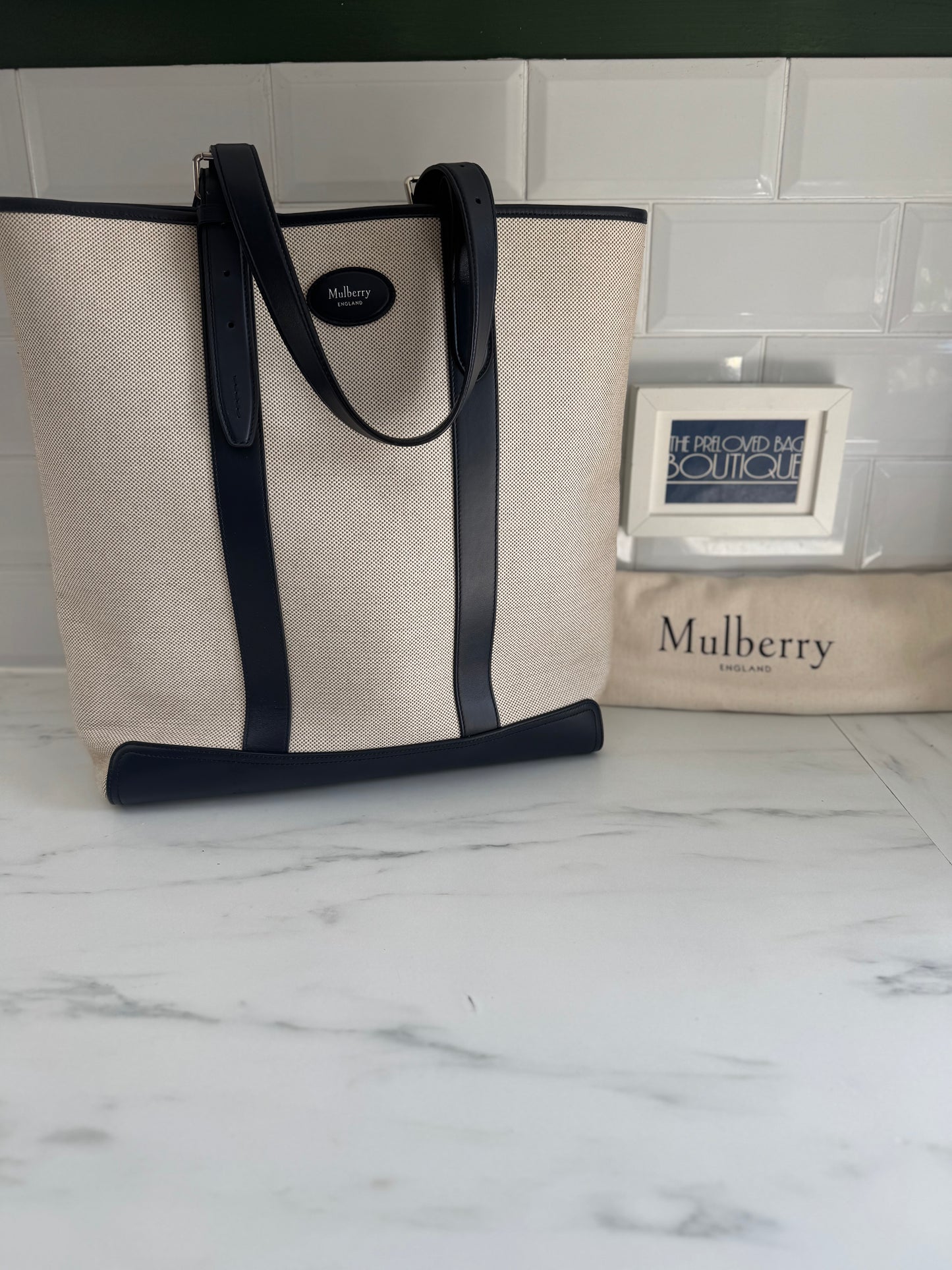 Mulberry Canvas Tote Bag - Ecru and Navy