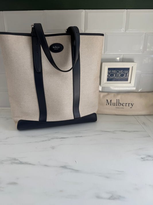 Mulberry Canvas Tote Bag - Ecru and Navy