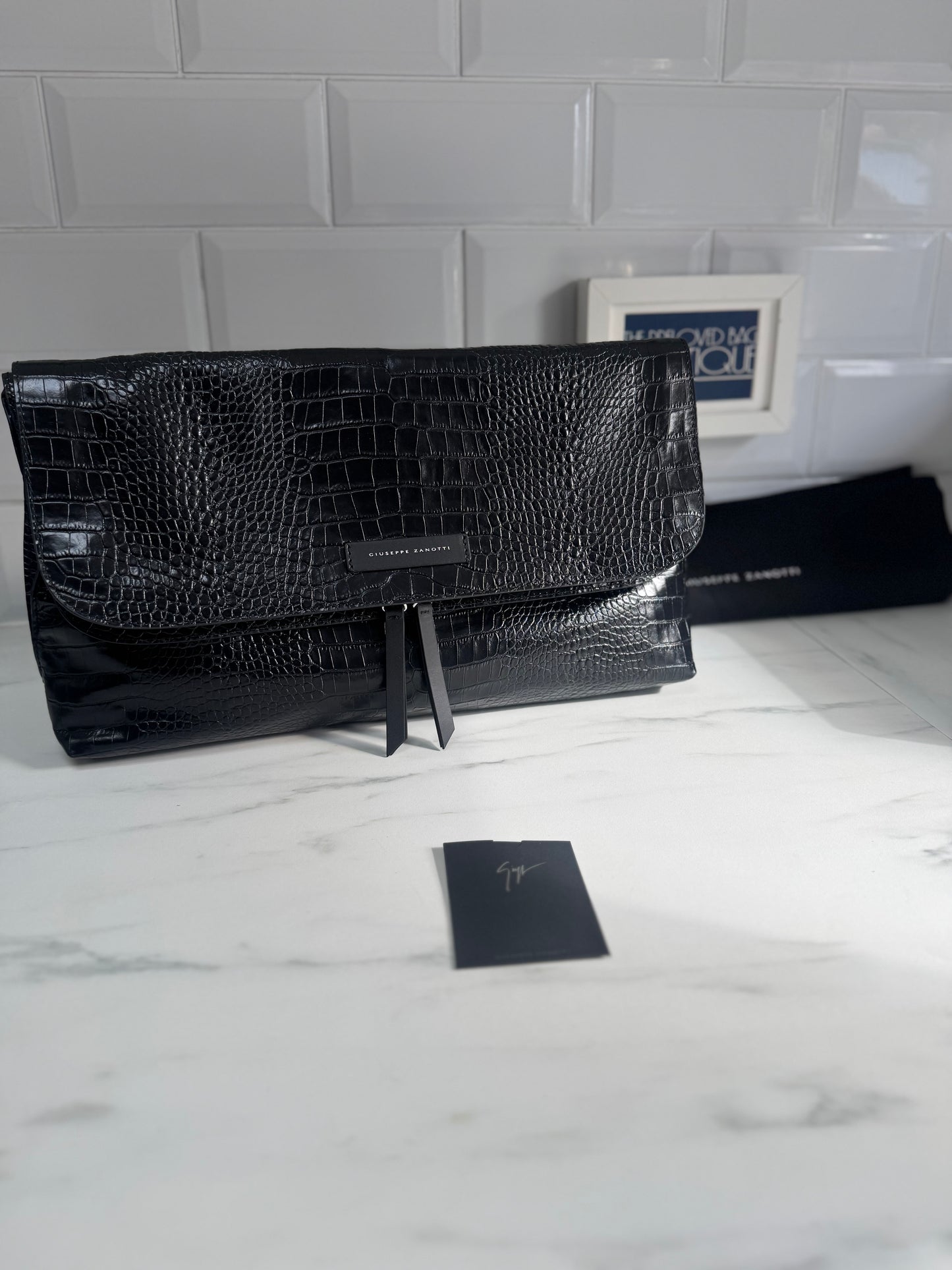 Giuseppe Zanotti Oversized Clutch - Black Croc Embossed