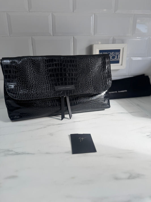 Giuseppe Zanotti Oversized Clutch - Black Croc Embossed