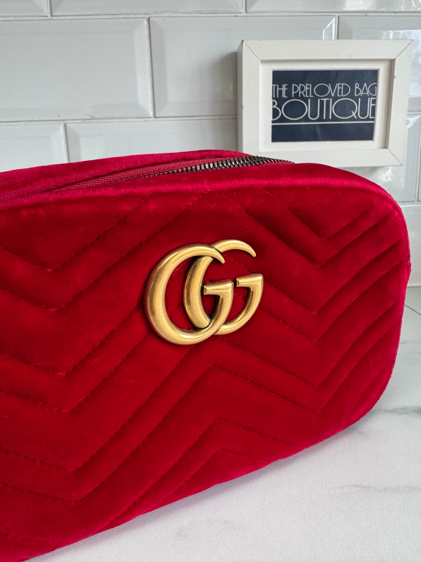 Gucci Marmont Small Camera Bag - Red Velvet