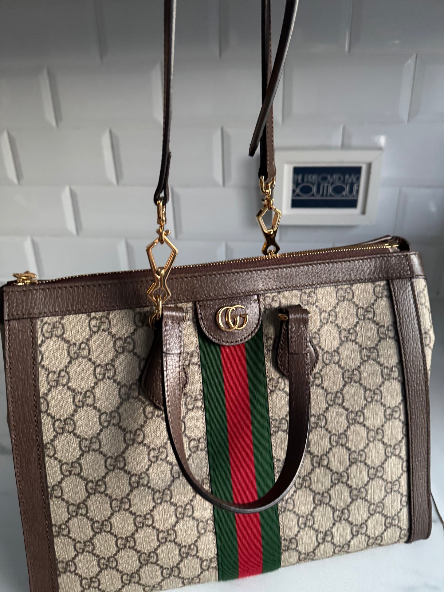 Gucci Medium Ophidia Tote - Brown, Green, Red, Grey