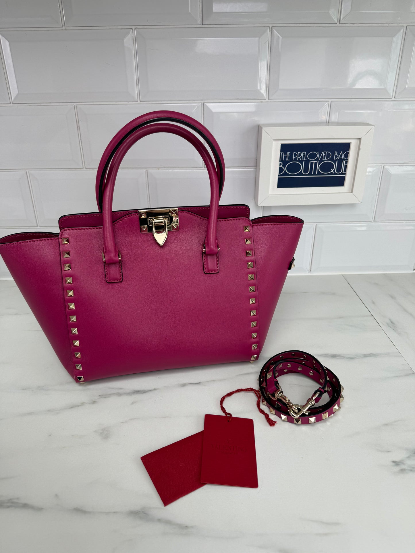 Valentino Rockstud Small Trapeze Tote - Magenta Pink