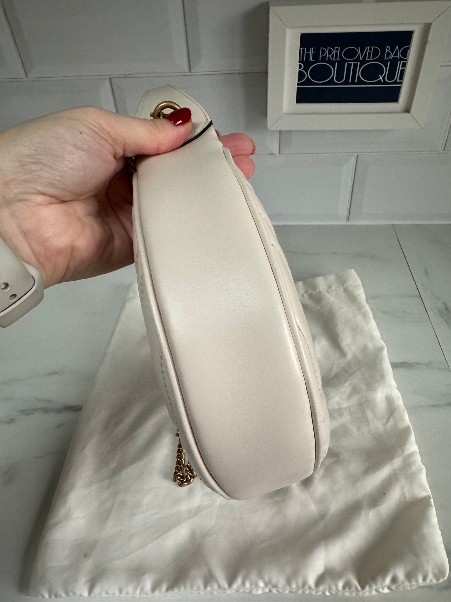 Gucci Marmont Half Moon Shaped Mini Bag - White